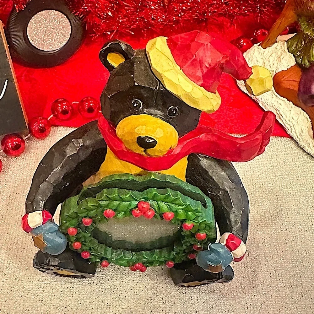Santa Black Bear Christmas‎ Wreath Holiday Picture Frame